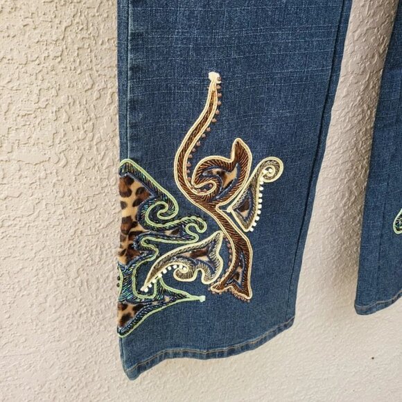 Azita Woman's Blue Embroidered/Beaded/Animal Print/Paisley Bootcut Jeans Sz 6 - Picture 5 of 7